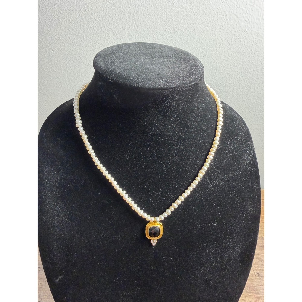 Julie Vos Tudor Delicate Necklace Obsidian Black Pearl Gold NWT N453GB000